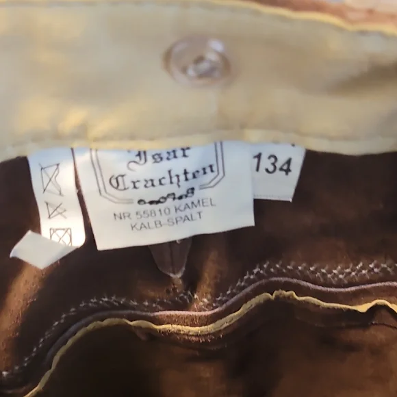 Kid's Brown Leather Lederhosen Shorts with Suspenders - Picture 9 of 10